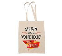 Planetee Tote Bag Personnalisable - Merci d'être aussi Génial Cadeau pour Famille, Collègues et Amis | Sac Bandoulière, Sac de Plage | Personnalisation Unique | Imprimé en France