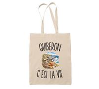 Planetee Tote Bag Quiberon c’est la vie | Sac de Plage en Toile de Coton Épaule | Idée Cadeau Quiberonnais Quiberonnaise Homme Femme Anniversaire Noël | Imprimé en Bretagne