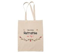 Planetee Tote Bag Retraitée au Top | Idée Cadeau Collègue Travail Retraite Sac Cabas Réutilisable | Beige