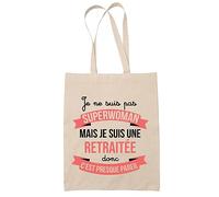 Planetee Tote bag Retraitée Superwoman | Sac coton cabas Idée Cadeau Femme Humour Collègue famille Anniversaire Noël