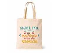 Planetee Tote Bag Shiba Inu Meilleure Race | Sac Cabas Toile Coton Réutilisable Shopping | Idée Cadeau Propriétaire de Chien Dog Lover Anniversaire Noël