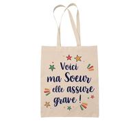 Planetee Tote Bag Soeur elle assure grave ! | Cadeau Fête des Mères Anniversaire Soeur Noël Tata Marraine Sac Cabas réutilisable