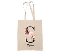 Planetee Tote bag Sophie | Sac caban en toile coton prénom femme avec Lettre fleur | Idée cadeau pour anniversaire noël et fête des mères