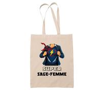 Planetee Tote bag Super Sage-Femme | Sac en toile coton Original Cadeau Anniversaire Noël Humour fête des mères
