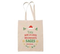 Planetee Tote bag Tata Liste des enfants sages - Sac Shopping - Secret santa Cadeau Noël Humour Insolite Collègue