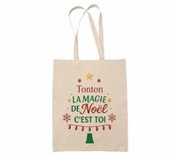 Planetee Tote bag Tonton Magie de noël Sapin - Sac Shopping - Secret santa Cadeau Noël Humour Insolite Collègue