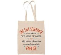 Planetee Tote Bag Une Aide Soignante Aussi Géniale Sac Cabas Coton Fairtrade Réutilisable pour Courses, Travail ou Transport - Cadeau Original Famille Collègue Retraitée