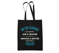 Planetee Tote Bag Une Aide Soignante Formidable noir | Sac coton cabas réutilisable cadeau amie collègue de travail, départ retraite