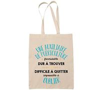Planetee Tote Bag Une Auxiliaire de puériculture beige | Sac coton cabas réutilisable cadeau amie collègue de travail, départ retraite