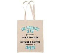 Planetee Tote Bag Une Auxiliaire de Vie beige | Sac coton cabas réutilisable cadeau amie collègue de travail, départ retraite