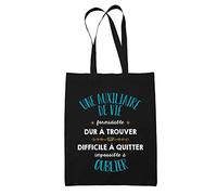 Planetee Tote Bag Une Auxiliaire de Vie noir | Sac coton cabas réutilisable cadeau amie collègue de travail, départ retraite