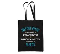 Planetee Tote Bag Une Coach sportif Formidable noir | Sac coton cabas réutilisable cadeau amie collègue de travail, départ retraite