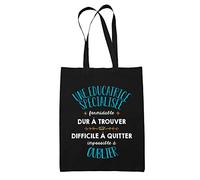 Planetee Tote Bag Une Educatrice spécialisée noir | Sac coton cabas réutilisable cadeau amie collègue de travail, départ retraite