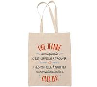 Planetee Tote Bag Une Jeanne Aussi Géniale Sac Cabas Coton Fairtrade Réutilisable pour Courses, Travail ou Transport - Cadeau Original Famille Collègue Retraitée