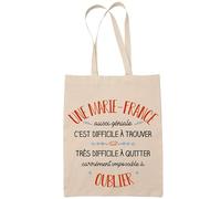 Planetee Tote Bag Une Marie-France Aussi Géniale Sac Cabas Coton Fairtrade Réutilisable pour Courses, Travail ou Transport - Cadeau Original Famille Collègue Retraitée