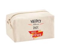 Planetee Trouse Multifonction Merci Papi Génial | Trousse Scolaire Maquillage Idée Cadeau Collègue Noël Anniversaire | Trousse pour Fournitures Scolaires et de Bureau