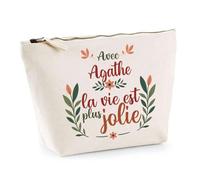 Planetee Trousse Agathe la Vie est Plus Jolie - Pochette Maquillage Make-up Toilette Cadeau Fête des Mères Anniversaire Soeur Noël Tata Marraine