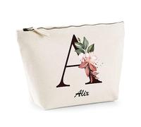 Planetee Trousse Alix Lettre Fleur - Pochette de Toilette Maquillage Idée Cadeau Femme Mamie Fête des Mères
