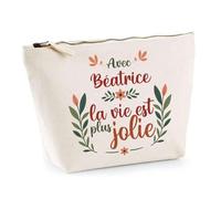 Planetee Trousse Béatrice la Vie est Plus Jolie - Pochette Maquillage Make-up Toilette Cadeau Fête des Mères Anniversaire Soeur Noël Tata Marraine