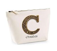 Planetee Trousse Charles Lettre Viking - Pochette Toilette Maquillage - Idée Cadeau Prénom Motard Jeux de Rôle Vidéo Anniversaire Oncle Parrain Beau Papa Collègue Départ Retraite Noël