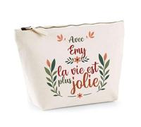 Planetee Trousse Emy la Vie est Plus Jolie - Pochette Maquillage Make-up Toilette Cadeau Fête des Mères Anniversaire Soeur Noël Tata Marraine