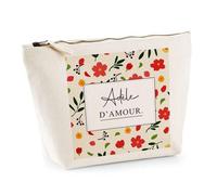 Planetee Trousse Maquillage Femme Adèle d'amour Motif Fleurs Pochette cosmétique Coton Fermeture éclair Voyage Rangement Cadeau Femme Anniversaire Noël