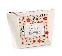 Planetee Trousse Maquillage Femme Lucile d'amour Motif Fleurs Pochette cosmétique Coton Fermeture éclair Voyage Rangement Cadeau Femme Anniversaire Noël