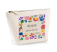 Planetee Trousse Maquillage Femme Pêcheuse Pleine de Vie Pop Art Vintage Pochette Cosmétique Coton Trousse de Toilette Voyage - Idée Cadeau Départ Retraite Collègue Anniversaire