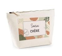 Planetee Trousse Maquillage Femme Sonia Chérie Design Graphique Pochette cosmétique Coton Fermeture éclair Voyage Rangement Cadeau Femme Anniversaire Noël