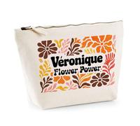 Planetee Trousse Maquillage Femme Véronique Flower Power rétro Vintage Pochette Cosmétique Coton Trousse de Toilette Voyage - Cadeau Maman Mamie Fête des Mères Anniversaire Noël