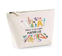 Planetee Trousse Merci Super Maîtresse - Sac Originale Cadeau Remerciement Fin d'Années Maternelle Cadeau Institutrice Prof Noël Collègue Retraite