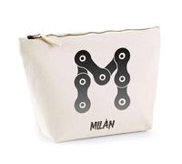Planetee Trousse Milàn Lettre Chaine Mécanique - Pochette Toilette Maquillage - Idée Cadeau Prénom Motard Biker Mob Anniversaire Oncle Parrain Beau Papa Collègue Départ Retraite Noël