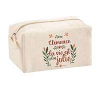 Planetee Trousse Multifonction Clémence la Vie est Plus Jolie - Pochette Maquillage Make-up Trousse pour Fournitures Bureau Cadeau Fête des Mères Anniversaire Soeur Noël Tata Marraine