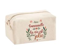 Planetee Trousse Multifonction Emmanuelle la Vie est Plus Jolie - Pochette Maquillage Make-up Trousse pour Fournitures Bureau Cadeau Fête des Mères Anniversaire Soeur Noël Tata Marraine