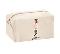 Planetee Trousse Multifonction Justine Lettre Fleur | Trousse Scolaire Maquillage Idée Cadeau Collègue Noël Anniversaire | Trousse pour Fournitures Scolaires et de Bureau