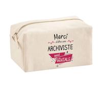 Planetee Trousse Multifonction Merci Archiviste Géniale | Trousse Scolaire Maquillage Idée Cadeau Collègue Noël Anniversaire | Trousse pour Fournitures Scolaires et de Bureau