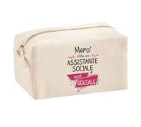 Planetee Trousse Multifonction Merci Assistante Sociale Géniale | Trousse Scolaire Maquillage Idée Cadeau Collègue Noël Anniversaire | Trousse pour Fournitures Scolaires et de Bureau