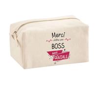 Planetee Trousse Multifonction Merci Boss Géniale | Trousse Scolaire Maquillage Idée Cadeau Collègue Noël Anniversaire | Trousse pour Fournitures Scolaires et de Bureau