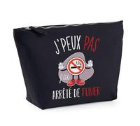 Planetee Trousse Noir Arrêté de Fumer J'peux Pas - Pochette de Toilette Maquillage Cadeau Femme Homme Anniversaire ou Noël