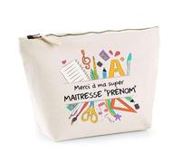 Planetee Trousse Personnalisable Merci Super Maîtresse - Sac Originale Cadeau Remerciement Fin d'Années Maternelle Cadeau Institutrice Prof Noël Collègue Retraite