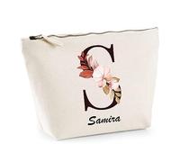 Planetee Trousse Samira Lettre Fleur - Pochette de Toilette Maquillage Idée Cadeau Femme Mamie Fête des Mères