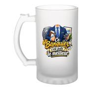 Planetee Verre à Bière Banquier C'est juste le Meilleur Métier | Chope Givrée en Verre Trempé 470 ml à Anse Recto Verso | Apéro Bar Bistrot Match | Cadeau Homme Anniversaire Fête des Pères