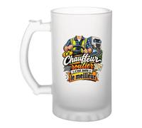 Planetee Verre à Bière Chauffeur Routier C'est juste le Meilleur Métier | Chope Givrée en Verre Trempé 470 ml à Anse Recto Verso | Apéro Bar Bistrot Match | Cadeau Homme Anniversaire Fête des Pères