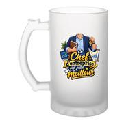 Planetee Verre à Bière Chef Entreprise C'est juste le Meilleur Métier | Chope Givrée en Verre Trempé 470 ml à Anse Recto Verso | Apéro Bar Bistrot Match | Cadeau Homme Anniversaire Fête des Pères