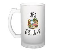 Planetee Verre à Bière Cuba c’est la vie | Chope Givrée en Verre Trempé 470 ml à Anse Recto Verso | Apéro Bar Bistrot Match | Cadeau Voyageur Voyageuse Homme Anniversaire Fête des Pères