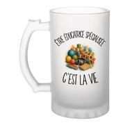 Planetee Verre à Bière Être éducatrice spécialisée c'est la vie | Chope Givrée en Verre Trempé 470 ml à Anse Recto Verso | Apéro Bar Bistrot Match