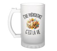 Planetee Verre à Bière Être puéricultrice c'est la vie | Chope Givrée en Verre Trempé 470 ml à Anse Recto Verso | Apéro Bar Bistrot Match | Cadeau Soignant Soignante Homme Anniversaire Fête des Pères