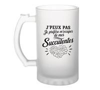Planetee Verre à Bière J’peux pas je préfère m’occuper de mes Succulentes J'peux pas minimaliste | Chope Givrée en Verre Trempé 470 ml à Anse Recto Verso | Apéro Bar Bistrot Match