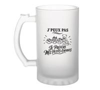 Planetee Verre à Bière J’peux pas je préfère mes Petits-enfants J'peux pas minimaliste | Chope Givrée en Verre Trempé 470 ml à Anse Recto Verso | Apéro Bar Bistrot Match