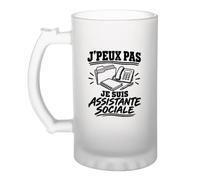 Planetee Verre à Bière J’peux pas je suis Assistante sociale | Chope Givrée en Verre Trempé 470 ml à Anse Recto Verso | Apéro Bar Bistrot Match | Cadeau Homme Anniversaire Fête des Pères